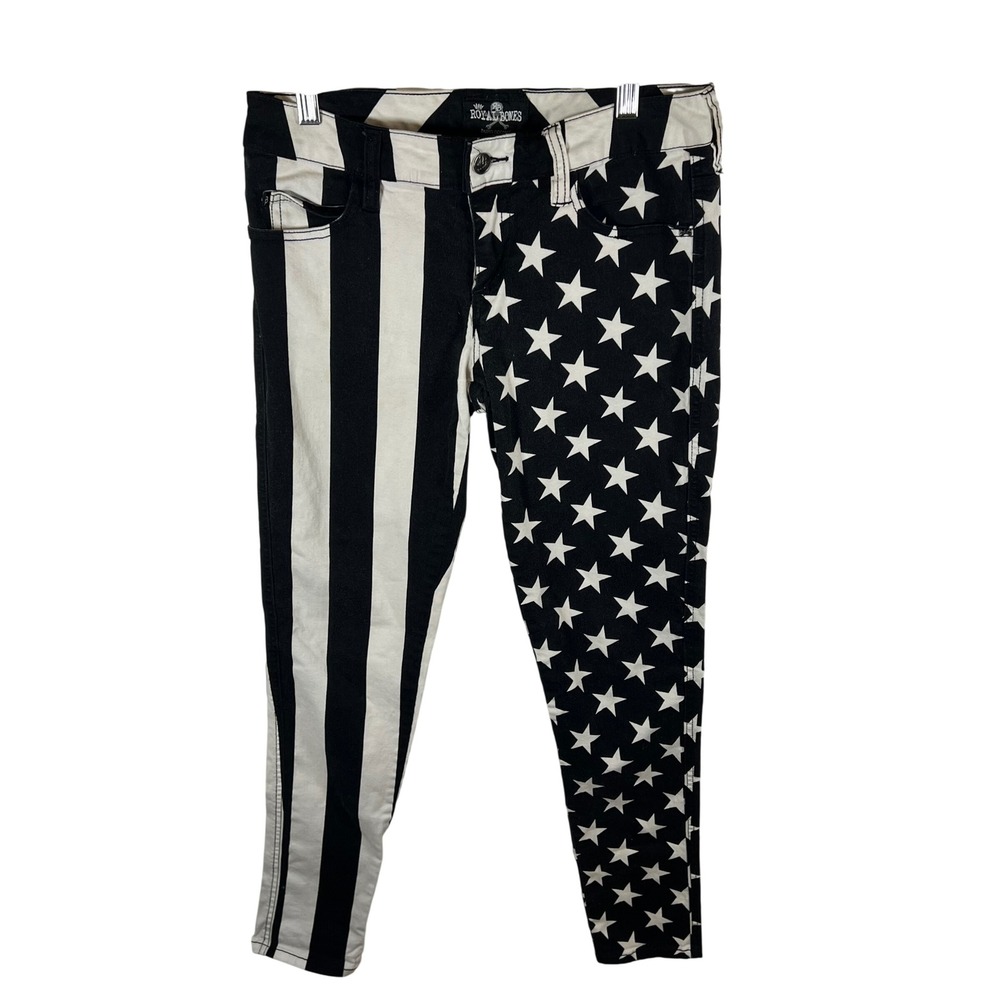 Royal Bones Daang Goodman Stars and Stripes Split Leg Skinny Jeans Black White 7